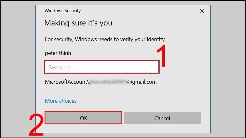 Bảng Windows Security yêu cầu xác nhận để tắt khóa màn hình laptop