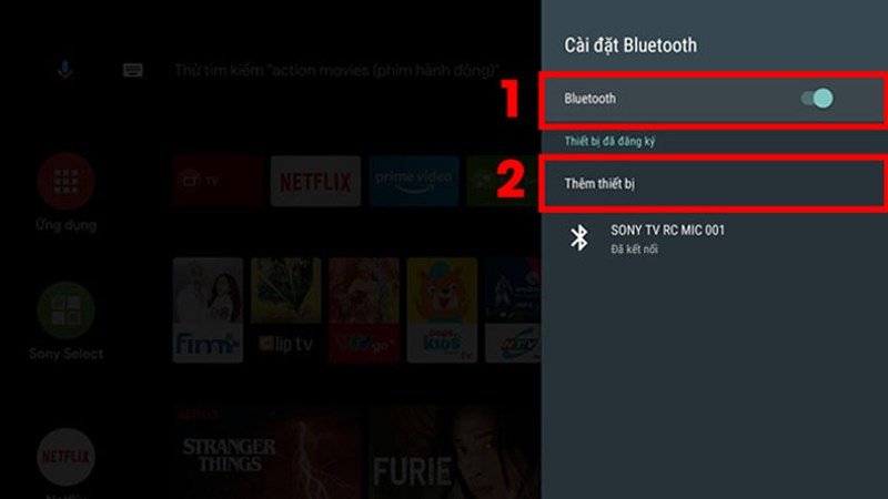 Bật Bluetooth và chọn Thêm thiết bị để tivi tìm kiếm laptop để kết nối