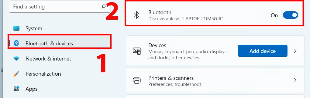 Bật Bluetooth và tìm kiếm thiết bị tai nghe trên laptop