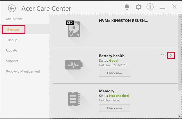 Bật chế độ giới hạn sạc pin trong Acer Care Center