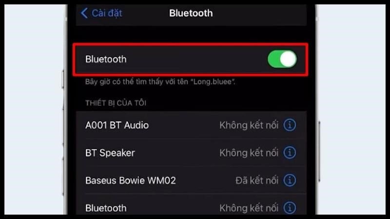 bật chức năng Bluetooth trên điện thoại để tìm kiếm thiết bị tai nghe Baseus