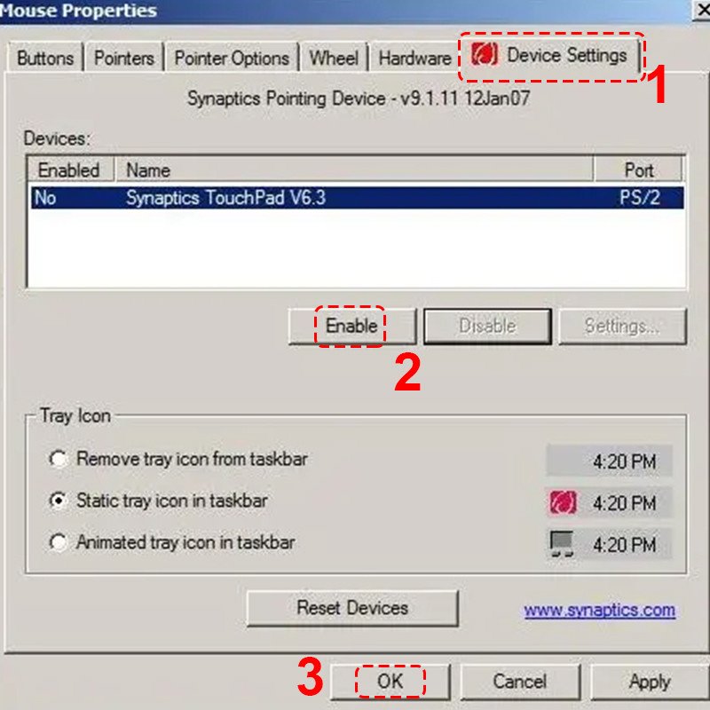 Bật chuột cảm ứng bằng bàn phím trên Windows 7