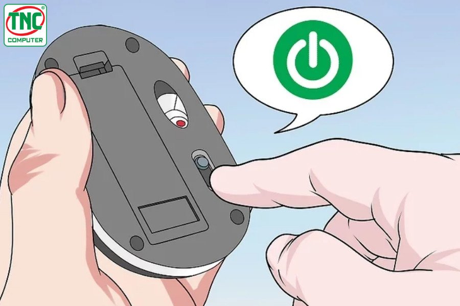 Bật công tắc và nhấn nút kết nối trên chuột Bluetooth