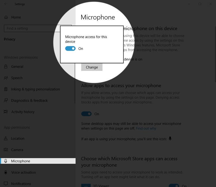 Bật quyền truy cập Microphone cho thiết bị trên Windows 10