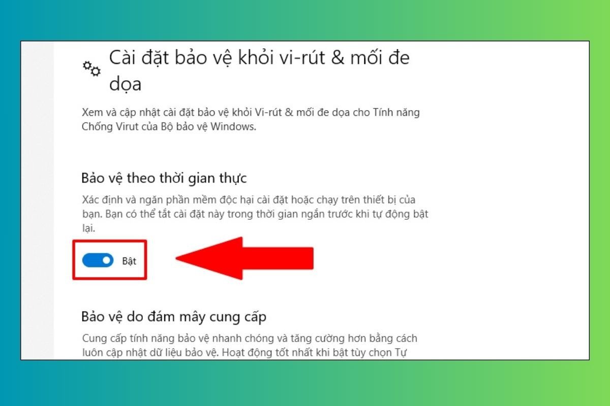 Bật Real-time protection trong Windows Security