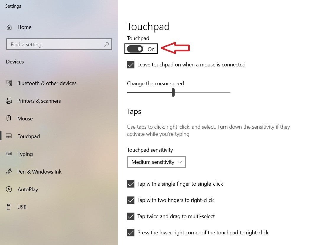 Bật tắt touchpad khi dùng chuột ngoài