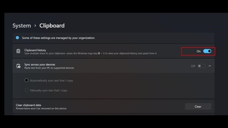 Bật tính năng Clipboard History trên Windows 11 để xem lịch sử sao chép văn bản trên laptop