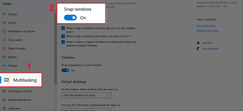 Bật tính năng Snap windows trên Windows 10
