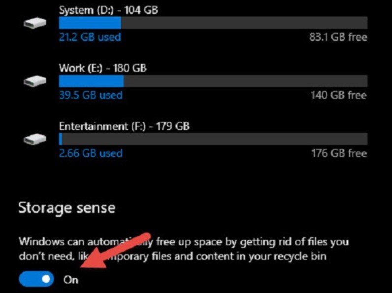 Bật tính năng Storage Sense để laptop tự động xóa bộ nhớ đệm