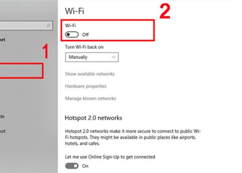 Bật Wi-Fi trong cài đặt