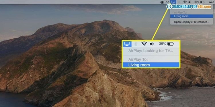 Biểu tượng AirPlay để kết nối MacBook với máy chiếu không dây