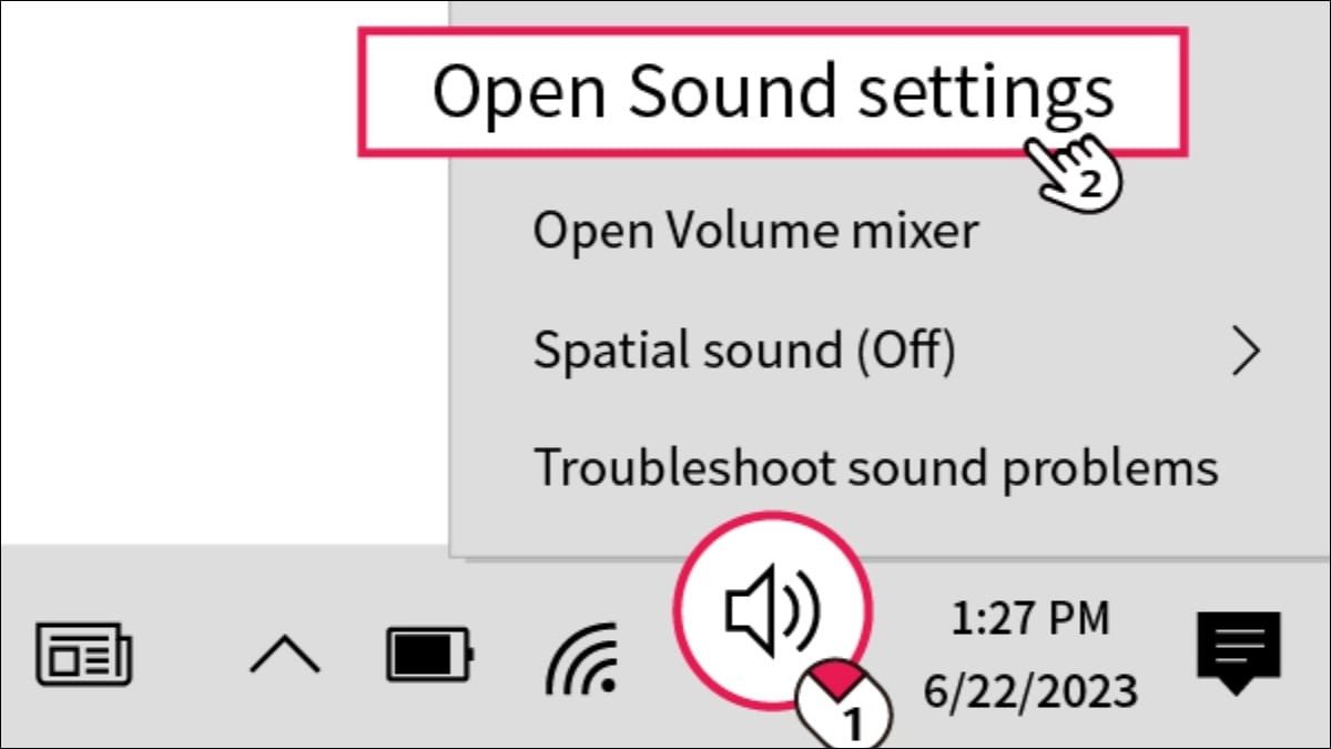 Biểu tượng âm lượng trên Taskbar, bước quan trọng để kiểm tra cài đặt âm thanh khi dùng HDMI
