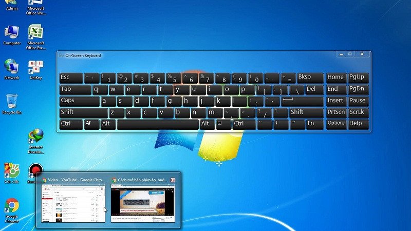 Biểu tượng bàn phím ảo đang hiển thị trên màn hình laptop