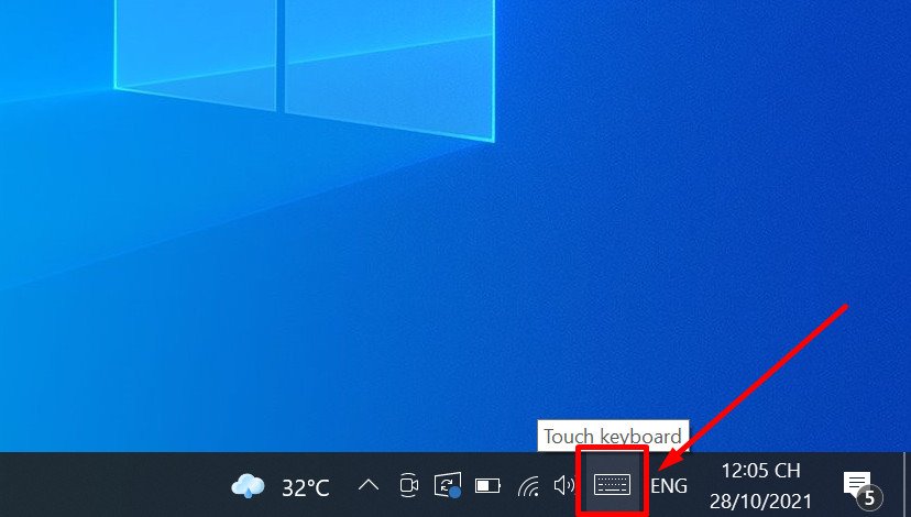 Biểu tượng bàn phím ảo xuất hiện trên Taskbar để kích hoạt