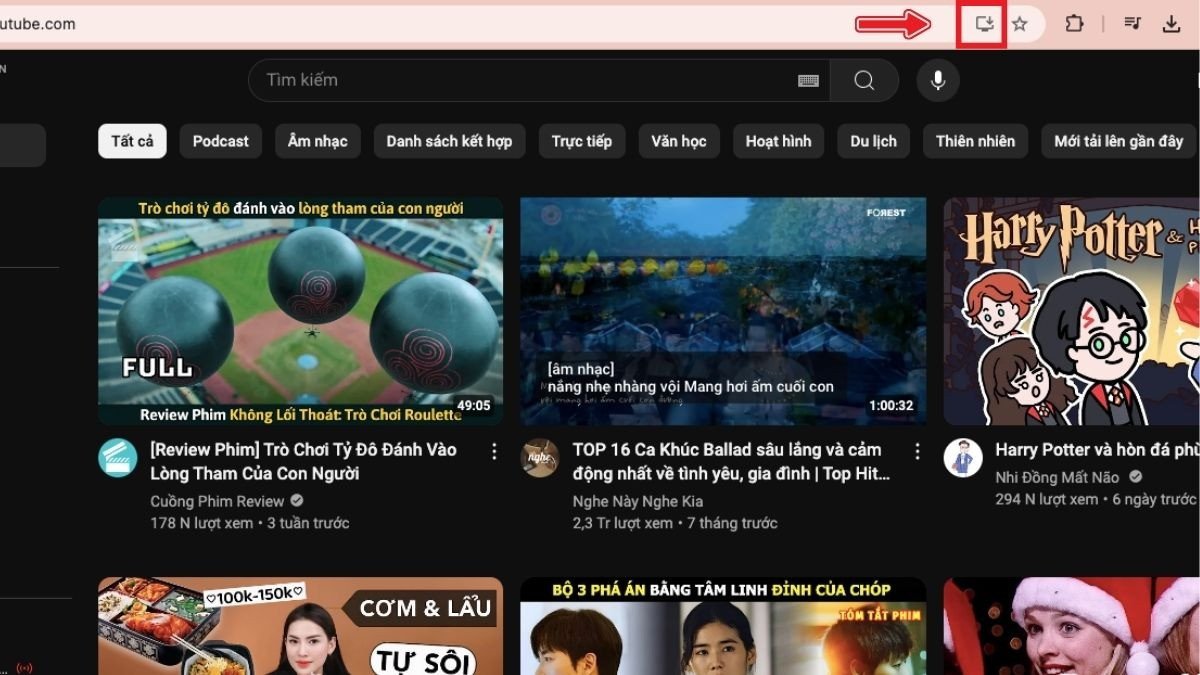 Biểu tượng cài đặt ứng dụng Youtube PWA hiển thị trên thanh địa chỉ trình duyệt Chrome