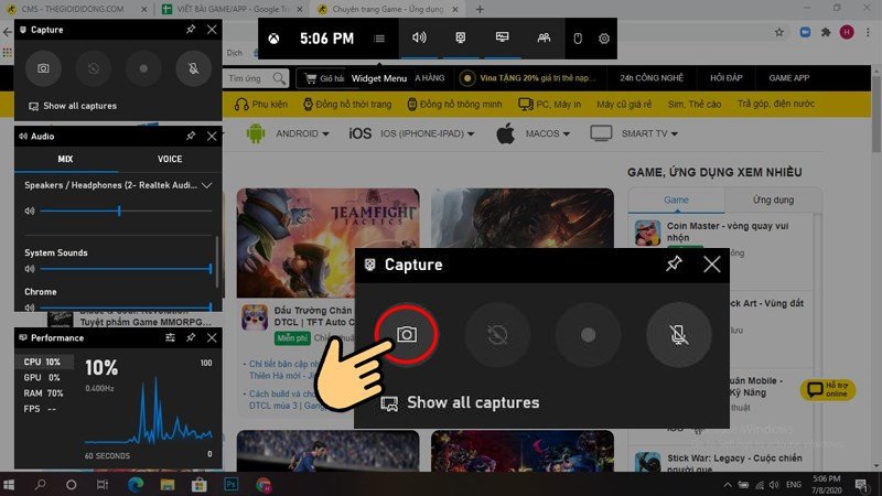 biểu tượng chụp màn hình trong Xbox Game Bar