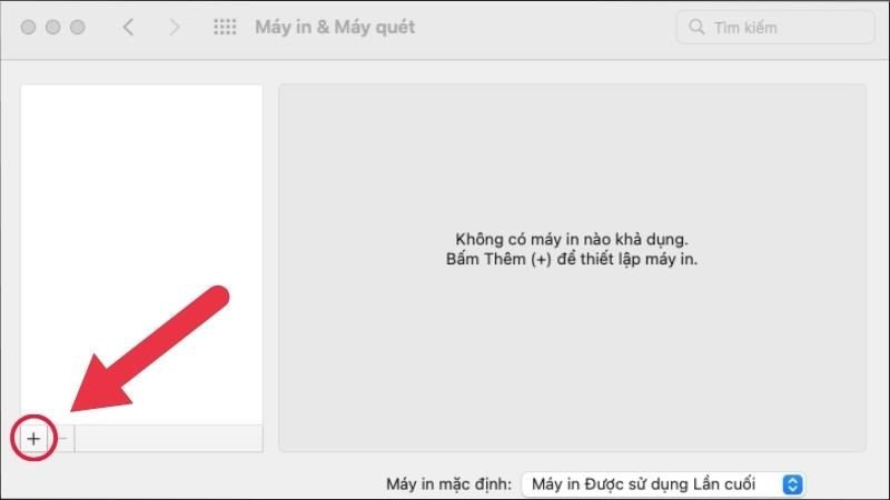 biểu tượng dấu cộng để thêm máy in Brother HL-L2321D vào laptop MacBook