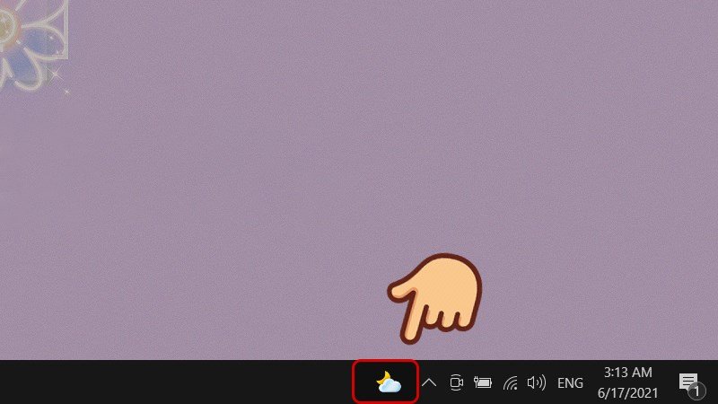 Biểu tượng dự báo thời tiết đã được thu gọn trên thanh taskbar