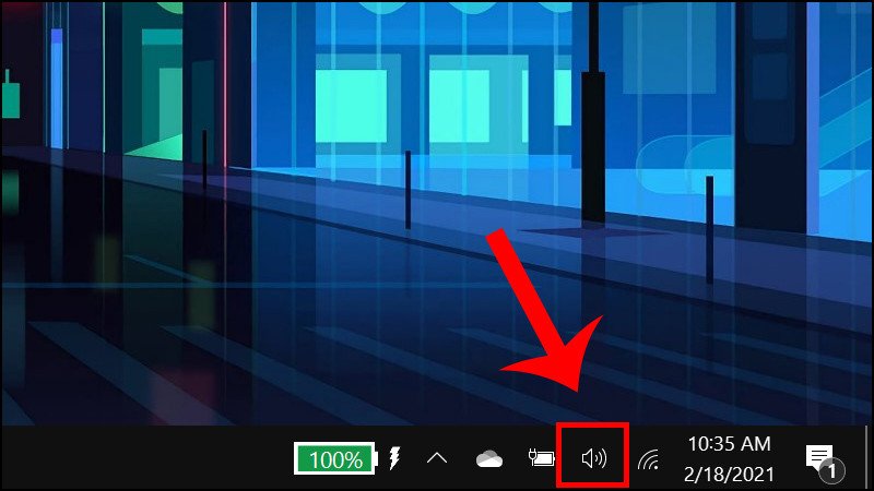 Biểu tượng loa trên thanh taskbar Windows để điều chỉnh âm lượng laptop