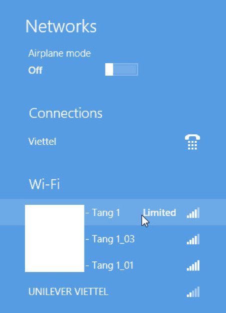 Biểu tượng lỗi Wi-Fi Limited hoặc không có quyền truy cập Internet