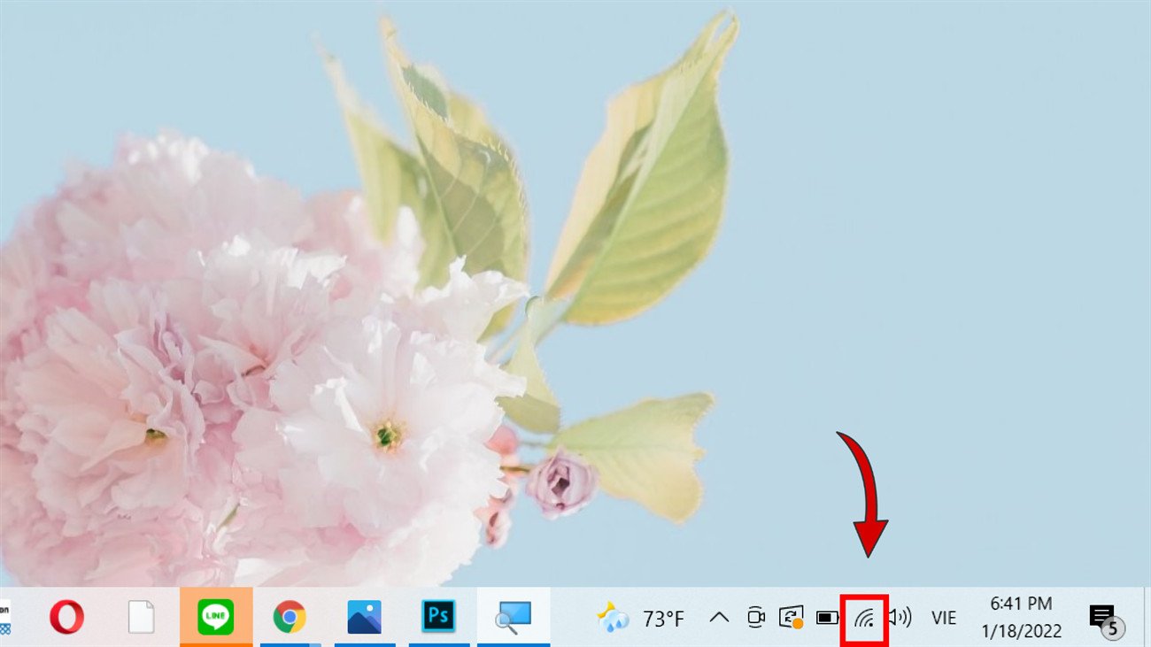 Biểu tượng mạng Wi-Fi trên thanh Taskbar của Windows để truy cập cài đặt