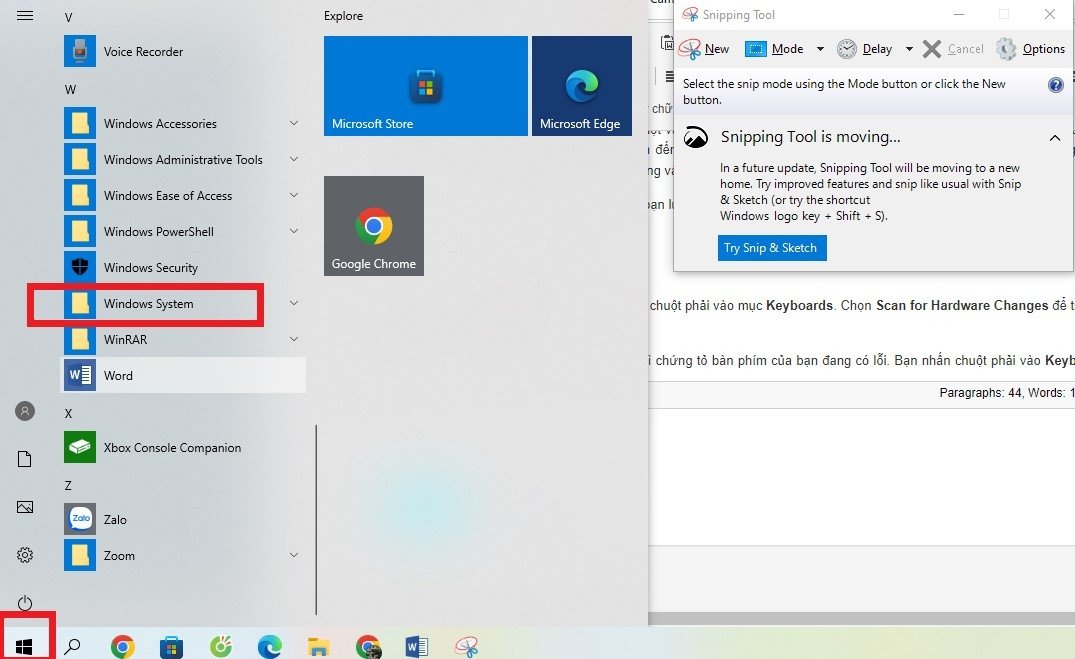 Biểu tượng Start menu của Windows và thư mục Windows System