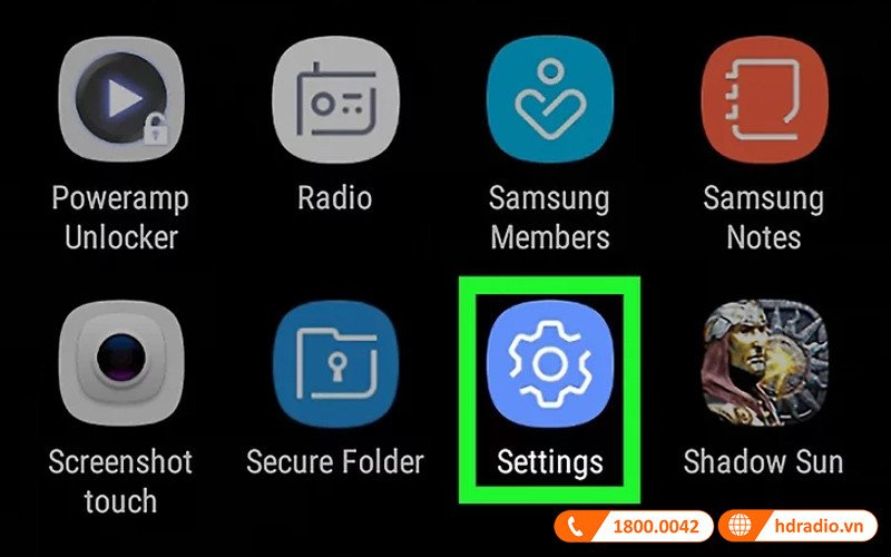 Biểu tượng ứng dụng Cài đặt (Settings) trên màn hình điện thoại Samsung.