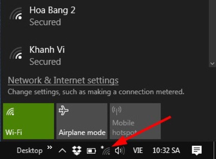 Biểu tượng Wi-Fi đã kết nối thành công sau khi bật chế độ mạng không dây