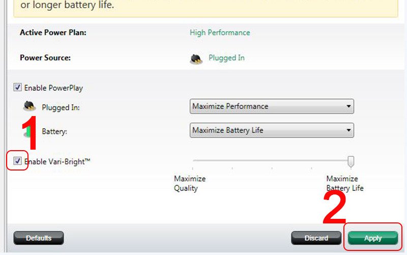 Bỏ chọn Enable Vari-Bright để tắt tự điều chỉnh độ sáng màn hình laptop AMD