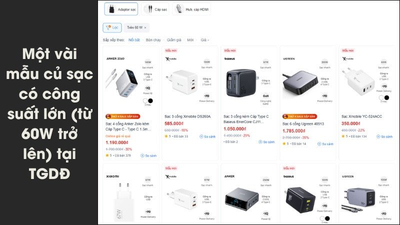Bộ sưu tập củ sạc nhanh công suất lớn với cổng USB-C