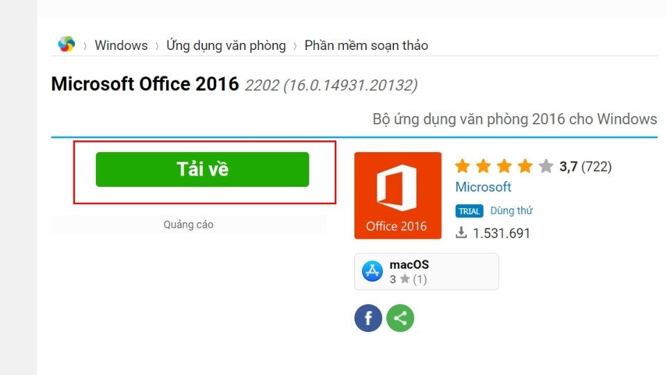 Bước 1 trong hướng dẫn cài đặt Word 2016 trên Windows