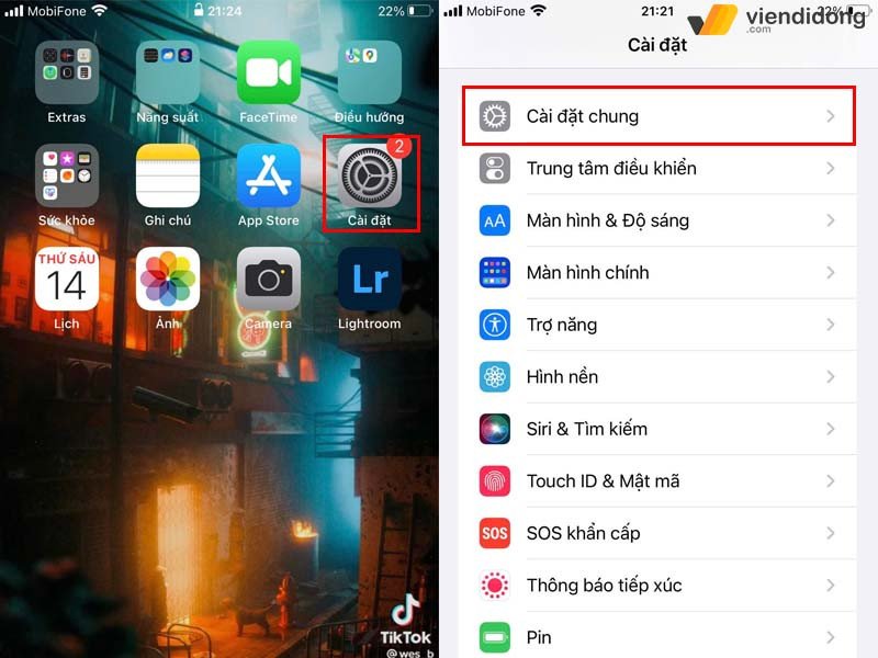 Bước chọn Cài đặt chung trên iPhone để đổi tên
