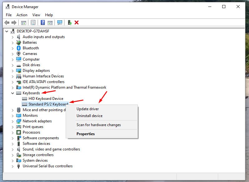 Các bước cập nhật Driver bàn phím