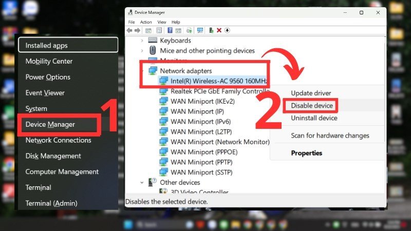 Các bước để tắt và bật lại bộ điều hợp mạng trên laptop