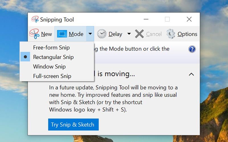 Các chế độ chụp màn hình đa dạng của Snipping Tool