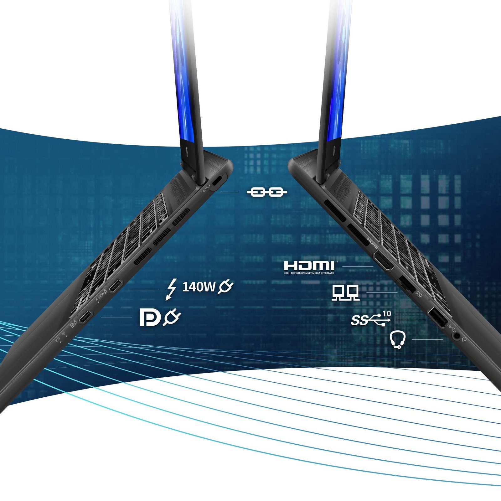 Các cổng kết nối đa dạng trên laptop MSI Prestige 14 AI Studio bao gồm USB Type-C, HDMI và USB Type-A, đảm bảo khả năng kết nối linh hoạt với thiết bị ngoại vi.