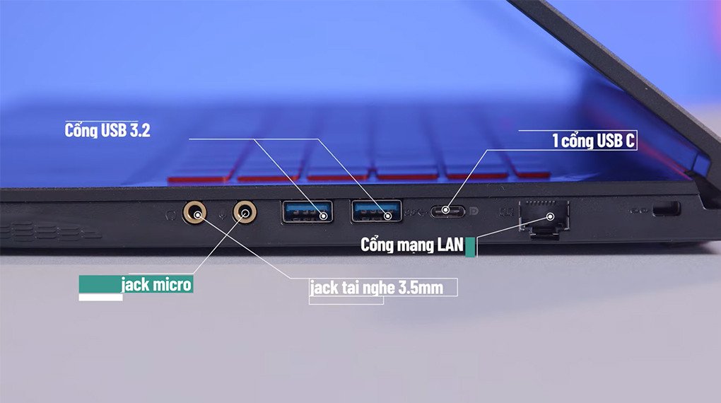 Các cổng kết nối đa dạng trên thân máy MSI Gaming GF63 12VE-460VN