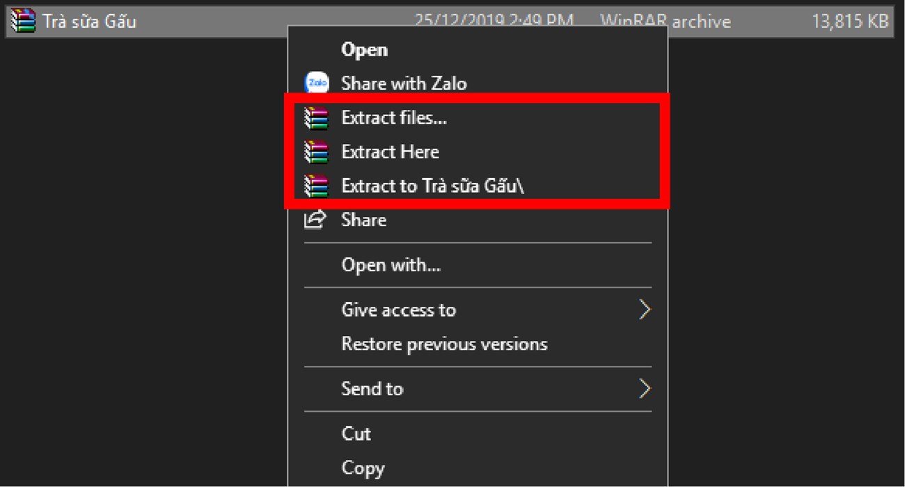 Các lựa chọn giải nén file RAR tiện lợi bằng chuột phải