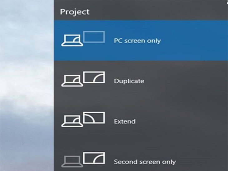 Các tùy chọn chế độ hiển thị màn hình laptop khi nhấn Windows + P