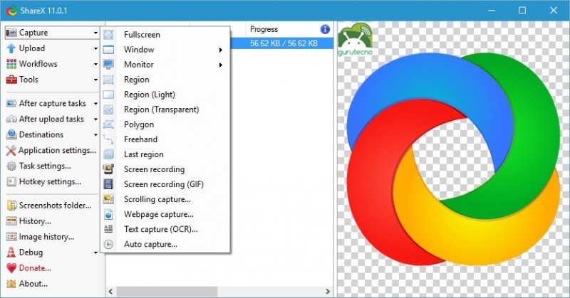 Các tùy chọn chụp ảnh màn hình đa dạng trong ứng dụng ShareX trên laptop Win 11