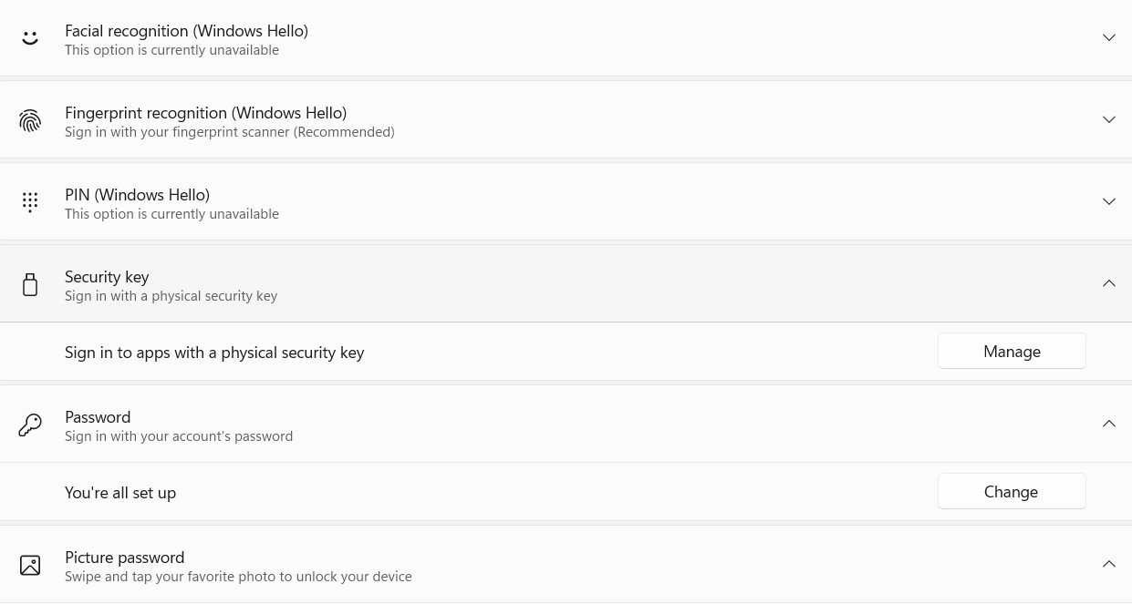 Các tùy chọn đăng nhập và phương thức bảo mật khác nhau trên hệ điều hành Windows Lenovo
