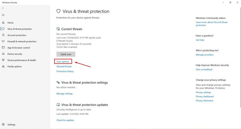 Các tùy chọn quét virus trên Windows Defender giúp bảo vệ laptop