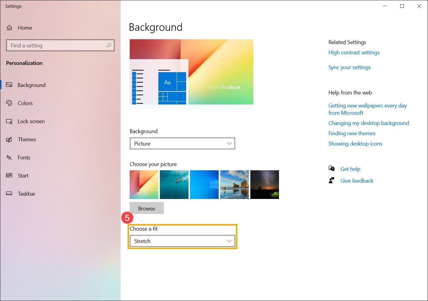 Cách điều chỉnh vị trí ảnh nền trên Windows 10