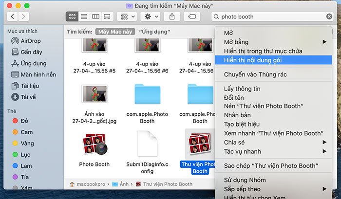 cách mở nội dung gói thư viện Photo Booth để xem ảnh chụp photobooth trên laptop