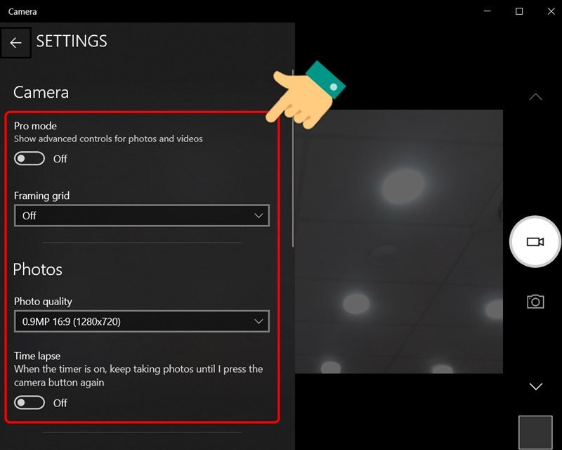 Cài đặt ảnh khi sử dụng camera trên laptop