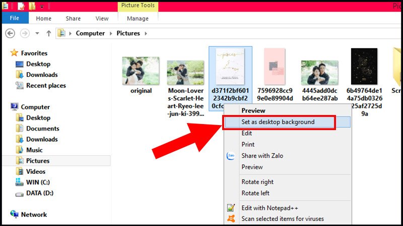 Cài đặt ảnh làm hình nền laptop trực tiếp từ thư mục trên Windows 8