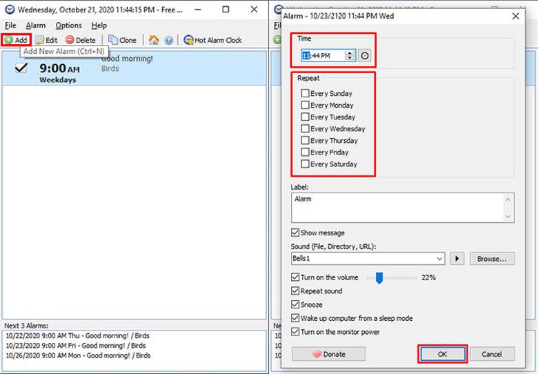 Cài đặt báo thức trên laptop bằng phần mềm Free Alarm Clock