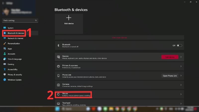 Cài đặt Bluetooth và thiết bị chuột khi bị lỗi không hiện chuột