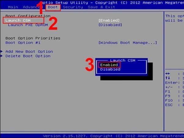 Cài đặt Boot trong BIOS Dell với tùy chọn Launch CSM để sửa lỗi tương thích