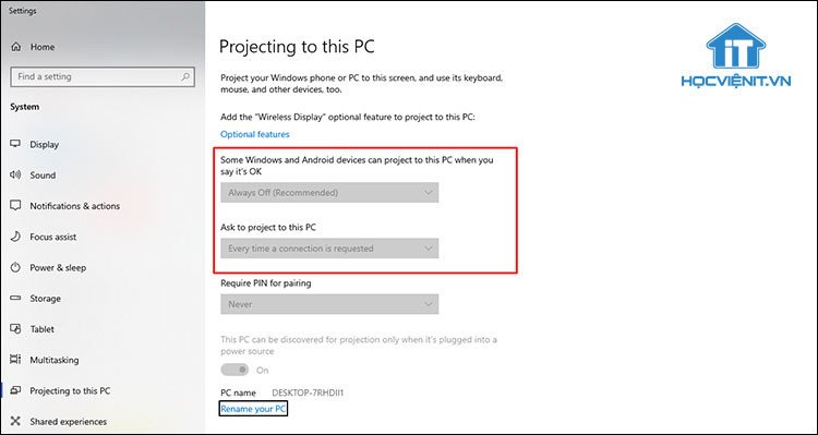 Cài đặt chế độ chiếu màn hình không dây để biến laptop thành màn hình rời
